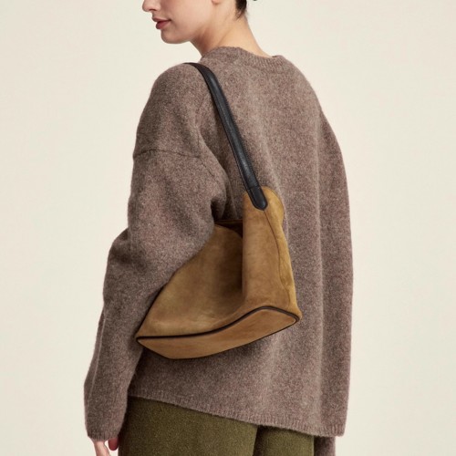 Suede Tote Bag Retro Commuting Large Capacity Suede Cowhide Hobo Shoulder Bag